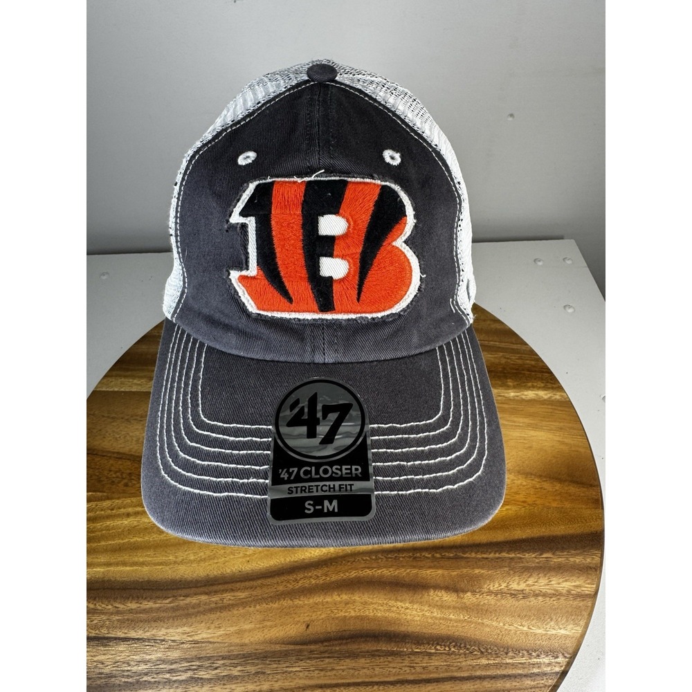 New! Cincinnati Bengals 47 Brand Mesh Closer Charcoal Flex Fit Hat Size S/M